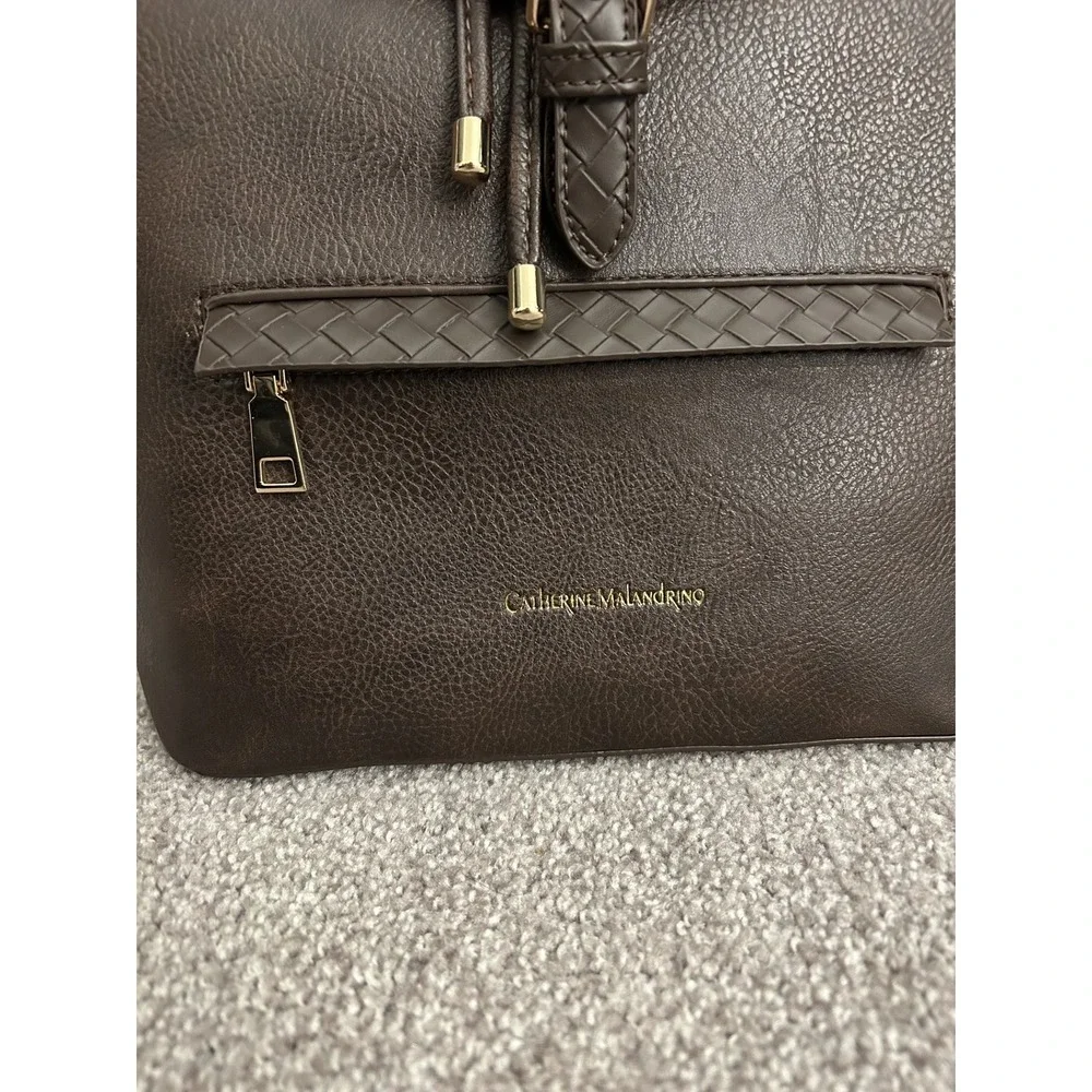 Catherine Malandrino Backpack Womens OS Brown New Woven Faux Leather Drawstring